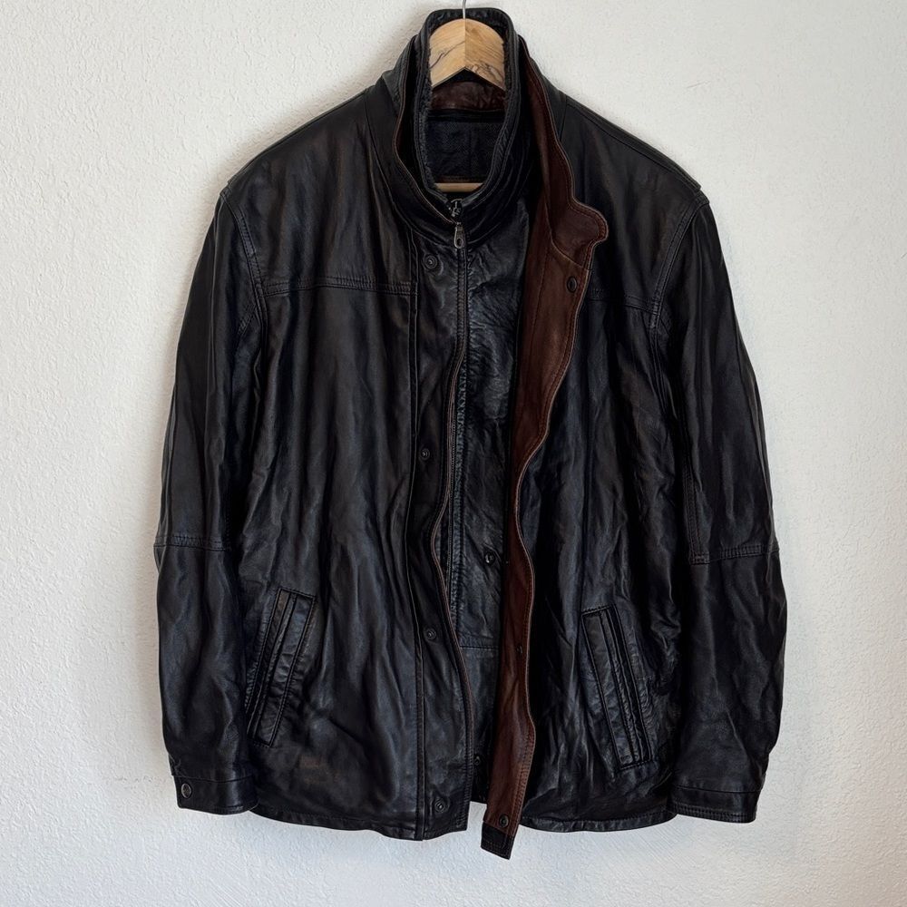 Remy Leather Double Collar Bomber Jacket Size 42